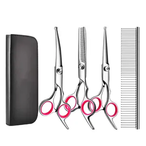 Titanium Coated Professional 4 in 1 4CR Stainless Steel Dog Grooming Scissors with Safety Round Tip, Heavy Duty Pet Grooming Scissor for Dogs, Cats and Other Animals