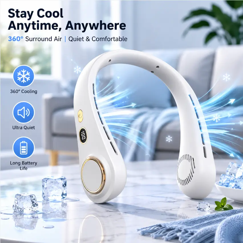 Portable Neck  Wearable Personal  Hands Free Cooling  USB Rechargeable Mini  Five Speed Adjustable Outdoor  Summer Essential Viral Finds Must Have Women Men Kids Home Office Beach Travel Camping Hiking Walking Workout Daily Use fan