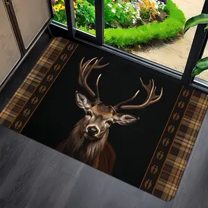 Vintage Country Style Deer Print Door Mat, Perfect for Living Room Kitchen Bedroom Cottage, Decorative Rug