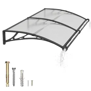Large Drainage Sink Awning for Door Entrance Window Awning Door Canopy 32-120 Inches ABS Plastic Bracket Clear Polycarbonate Cover UV Rain Snow Protection for Porch Patio Deck Wall Mounted Easy Installation
