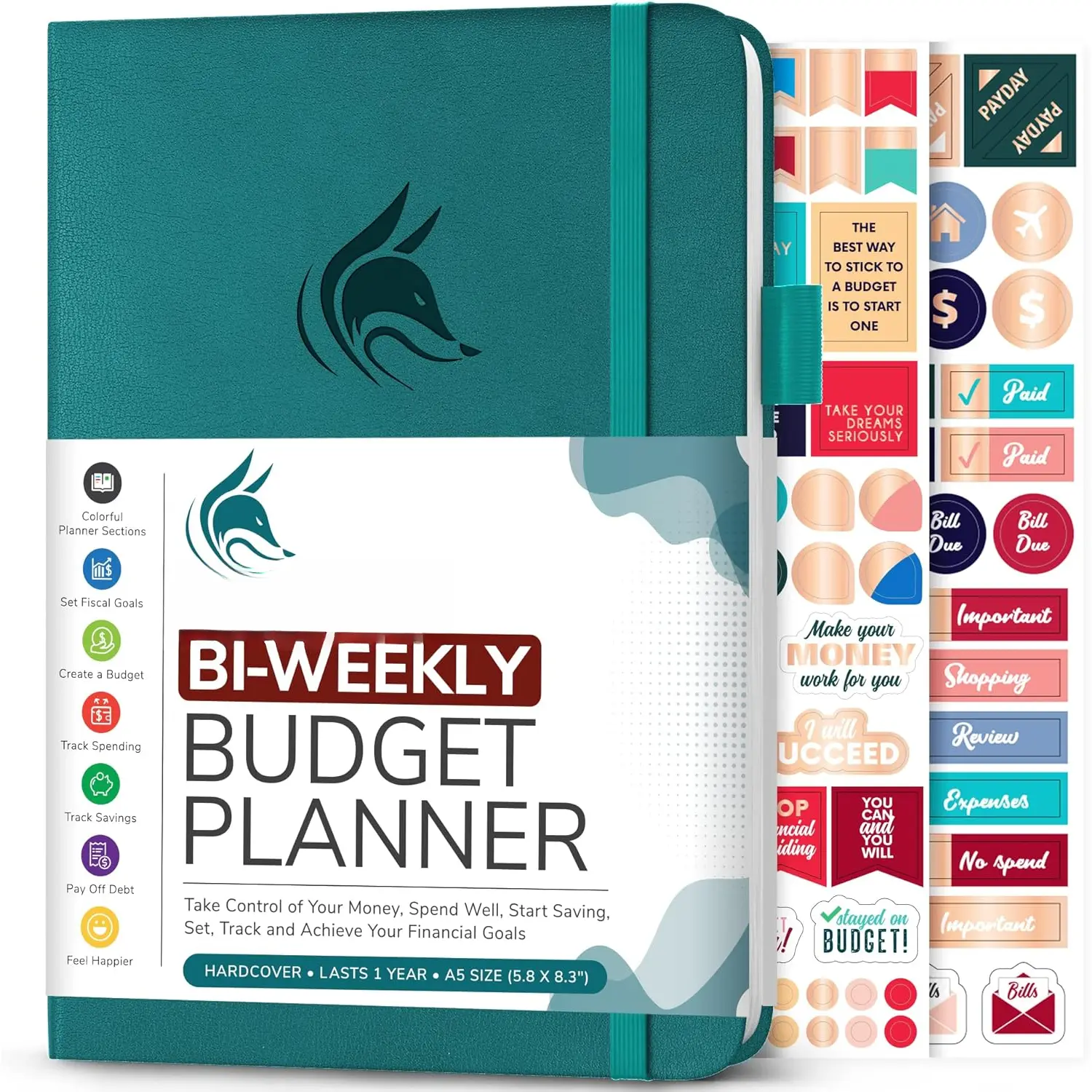 Bi Weekly Budget Planner - Undated Financial Organizer Book - Expense , Budgeting & Bill Notebook, A5 (Dark Teal)