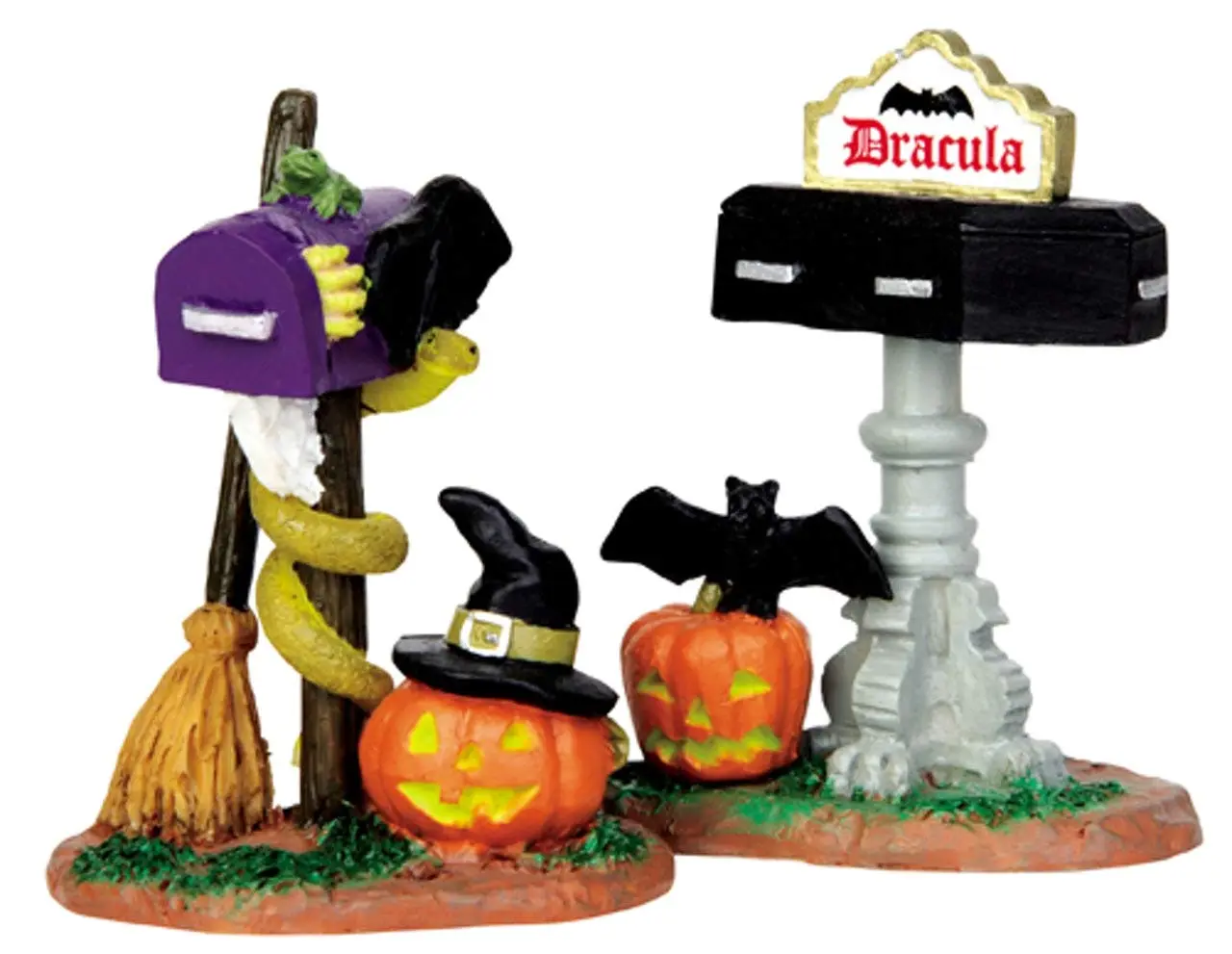 Lemax 2-Piece Mailbox Ornament Set #44740, Spooky Town Halloween Home Decor Statues & Figurines, Holiday Home Supplies, Two Piece Set