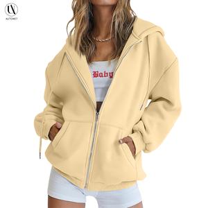 AUTOMET Women's Casual Oversized Zip-Up Hoodie - Long Sleeve, Loose Fit Basic Top Sweatshirt Jacket with Kangaroo Pouch, Multi-Sport Clothes for 2025 Fall-Winter, Women's Clothes, Casual Zip Up Hoodies