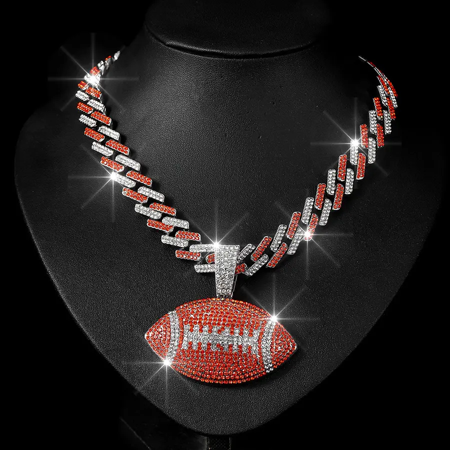 AAAAA+ Zircon Football Shaped Pendant Necklace, RhinestonesPendant Necklace, Rhinestone Decor Necklace forParty, Daily Clothing Decor, Trendy All-match &Exquisite Jewelry for Birthday Gift, Bling StylishAccessory