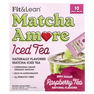 Fit & Lean Matcha Amore Iced Tea, Raspberry Tea, 10 Stick Packs, 0.16 oz (4.5 g) Each