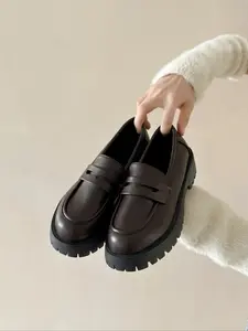 DOLLMOD Stylish Platform PU Leather Loafers, Elegant Commuter Style for Women, Comfortable Everyday Footwear, Ideal Valentine's Day Gift