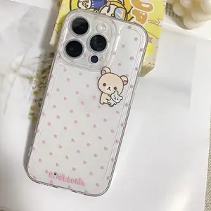 Simple and Sophisticated Design Cartoon Cute Easy Bear Pink Polka Dots Fashion Phone Case For iPhone 17 16 15 14 13 12 11 Pro Max Plus Air Y2K Kawaii Girl Cover Christmas and Holiday Best Gifts