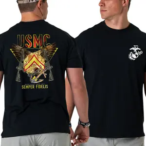 U.S. Marines Semper Fidelis Rank Chevron T-Shirt, Eagle Fire Wing Graphic 2 Sides, Military Tribute Veteran Tee for Men & Women, Summer Deals, Vacation Outfits