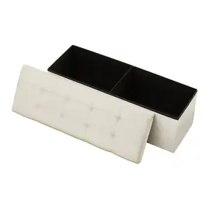 VEVOR Foldable Storage Ottoman Bench, End of Bed Bench with Side Bags, Folding Upholstered Storage Chest Supports 660 lbs, Linen Bed Ottoman with Large Space for Living Room, Bedroom, Entryway, Beige