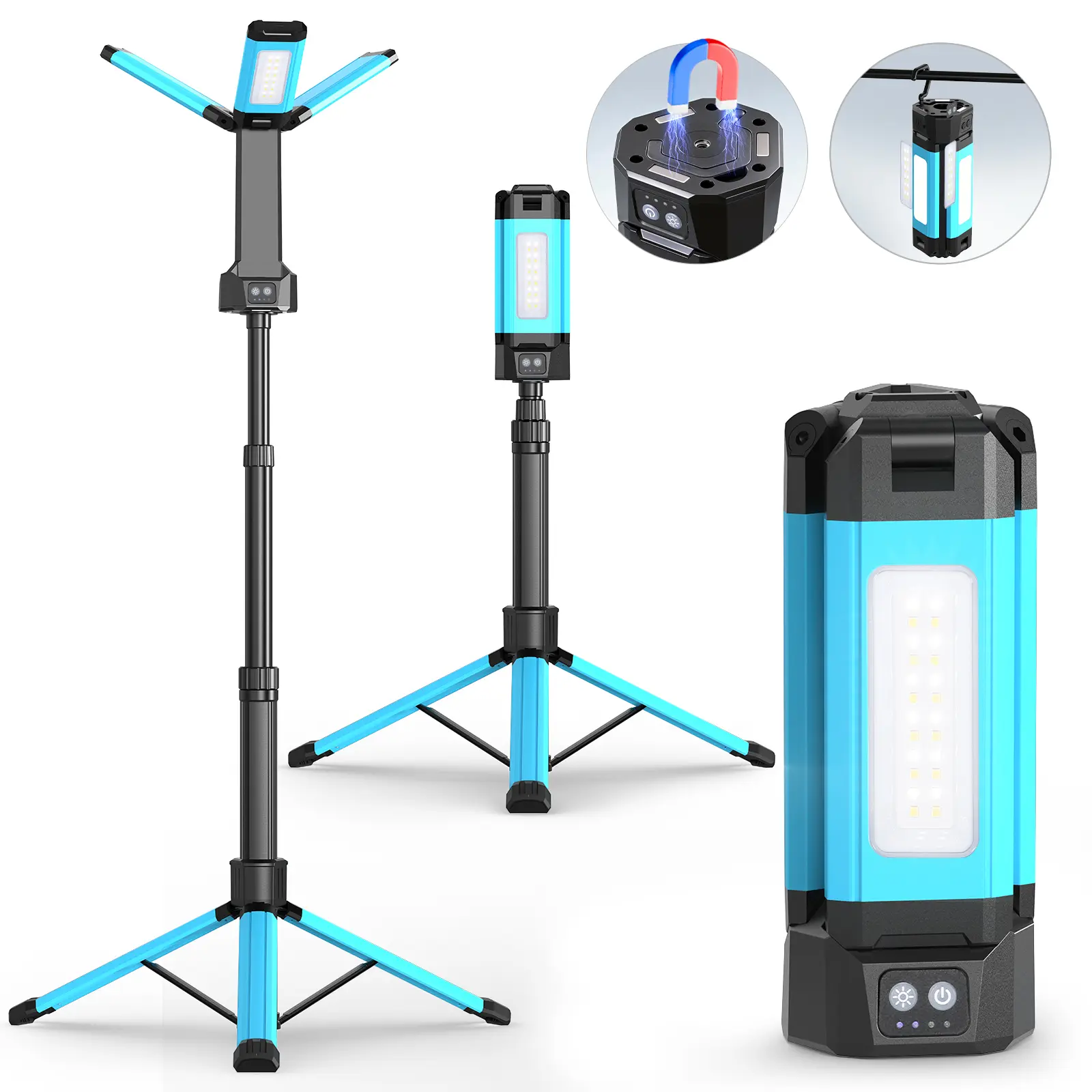 Rechargeable 3-in-1 Camping Lantern & Rechargeable Work Light - 8AH Battery, 67in Cordless, Dimmable 4000/6500K, Aluminum Shell, Portable, Removable Magnetic Head, Adjustable Tripod Base, Detachable Hook, Outdoor Lighting for Camping,Emergency