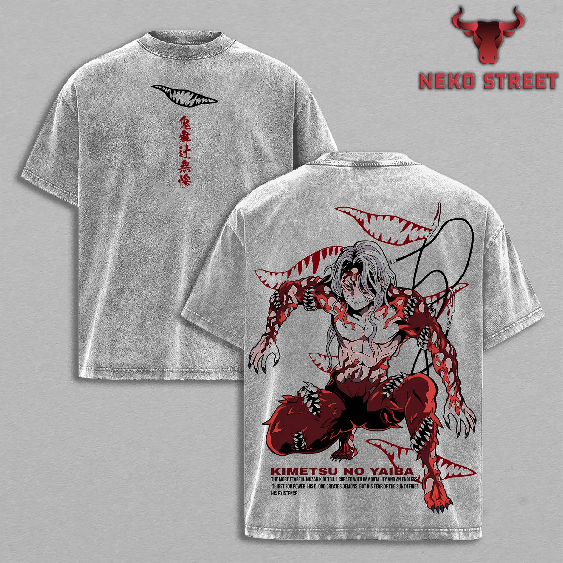 Muzan Kibutsuji Vintage T-Shirt, Demon Slayer Anime Graphic Tee, Acid Washed Oversized Streetwear Top, Unisex Casual, Gift For Anime Fans
