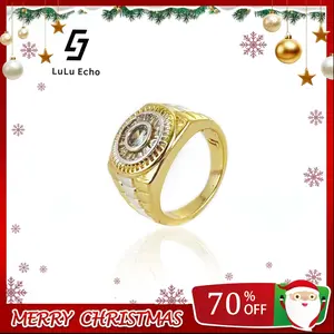 LuLuEcho Fashion Men's Ring 14K Real Gold Plated Crown Design Sparkling Accents Elegant Statement Jewelry for Any Occasion