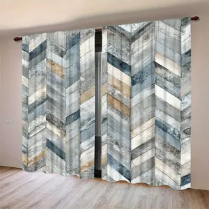 Vintage Wood Grain Herringbone Tile Color Digital Print Curtains, Half Light Blocking Polyester Fabric, Suitable for Bedroom Living Room Office Home Decor