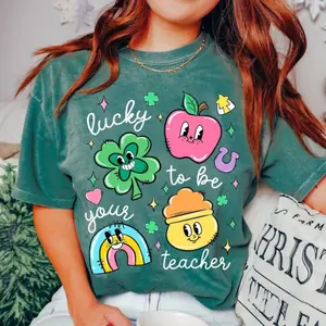 Comfort Colors St Patrick’s Day Teacher Colors TShirt, Lucky to Be Your Teacher Tee, Cute Irish Shamrock Teaching Gift