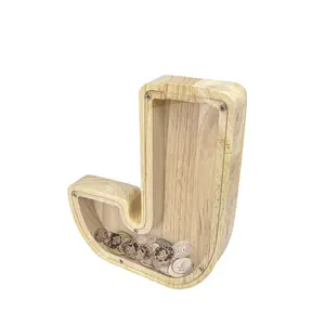 FixtureDisplays®  First Name Initial Personalized 7" Tall Wooden Kids Letter Piggy Bank Custom Name Coin Bank, Wood Alphabet Letter Bank Money Box Birthday Home Decoration - Letter "J" 15553-J-NF