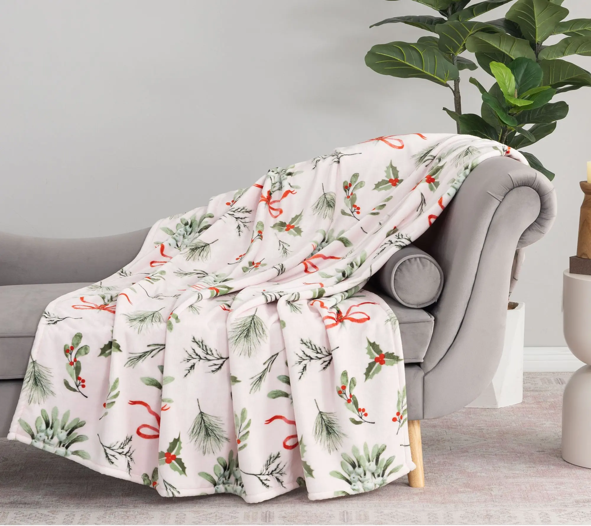 Berkshire Holiday Winter Floral Print Plush Flannel Throw Blanket, 60x70in Modern Cozy Blanket for Bedding & Linens, Cozy Throw Blanket, Flannel Throw Blankets