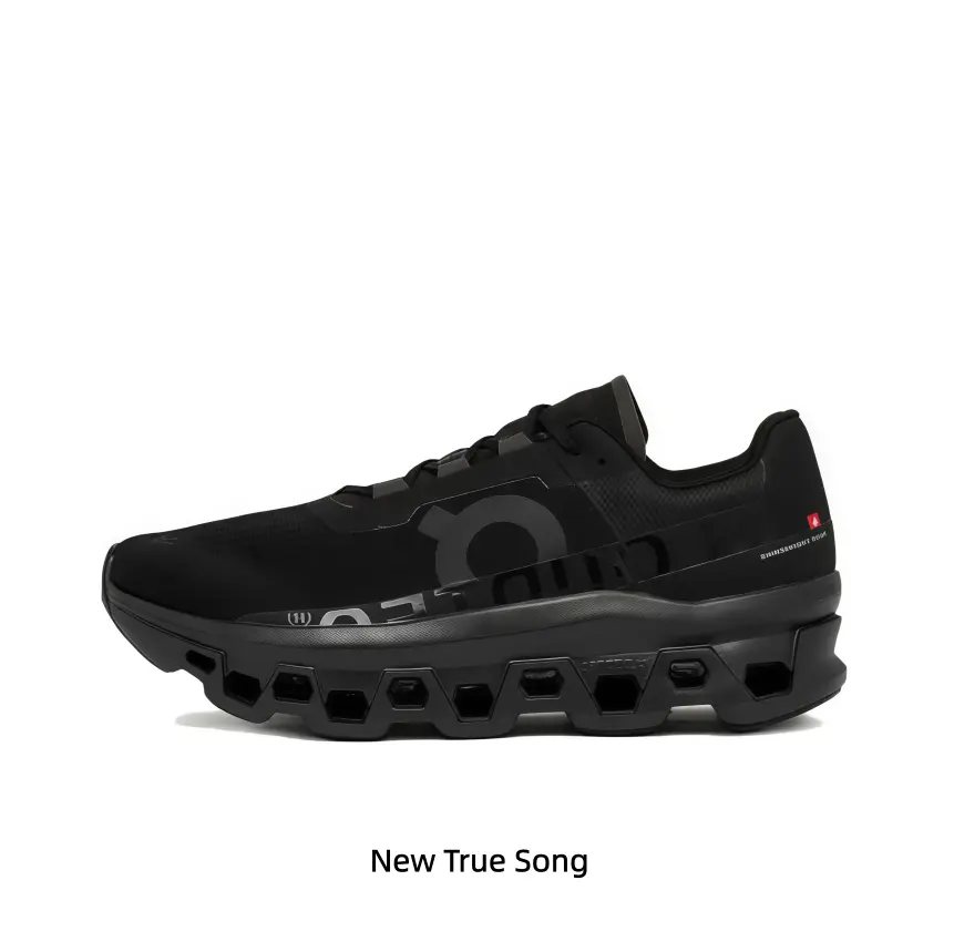 All black matte hollow segmented cushion athletic sneakers ultra breathable mesh lightweight jogging trainers shock absorbing supportive sole non slip durable outsole for marathon gym commuting all day standing outdoor workouts