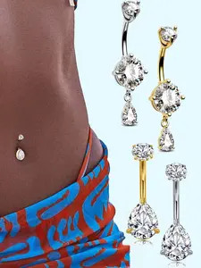 1Pcs Belly Button Ring Dangle Belly Rings 316L Stainless Steel Belly Button Piercing Jewelry Teardrop Navel Ring for Women Girls