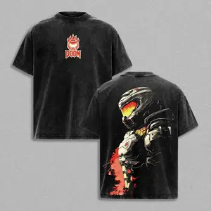 ''DOOM'' Slayer Hell Warrior Combat Game | Vintage Washed Graphic Tee | Oversized Heavyweight Game Shirt | Large Back Graphic | Dark Sci-Fi Combat Streetwear | High-Quality Cotton Fabric | Unisex | Game Merch | Gift For Gamers | Year-Round Casual Wear