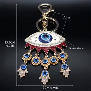 Turkish Lucky Blue Eye Keychain – Gold Hamsa Hand Pendant for Men & Women