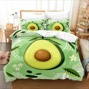 3-Piece Avocado Print Decorative Bedding Set (1 Fitted Sheet + 2 Pillowcases), Soft Comfortable, Perfect Gift for Family and Friends