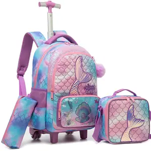Gradient Children's Backpack for Students Printed Schoolbag with Compartments as a Suitcase Mermaid Design mochilasescolares