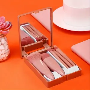Deluxe Travel Makeup Brush Set with Compact Mirror, Easy-to-Hold Handles, Perfect for Precise Application, Unscented, Suitable for All Skin Types, Cosmetic Brush Set, Makeup Brush Kit, Makeup Brushes Set