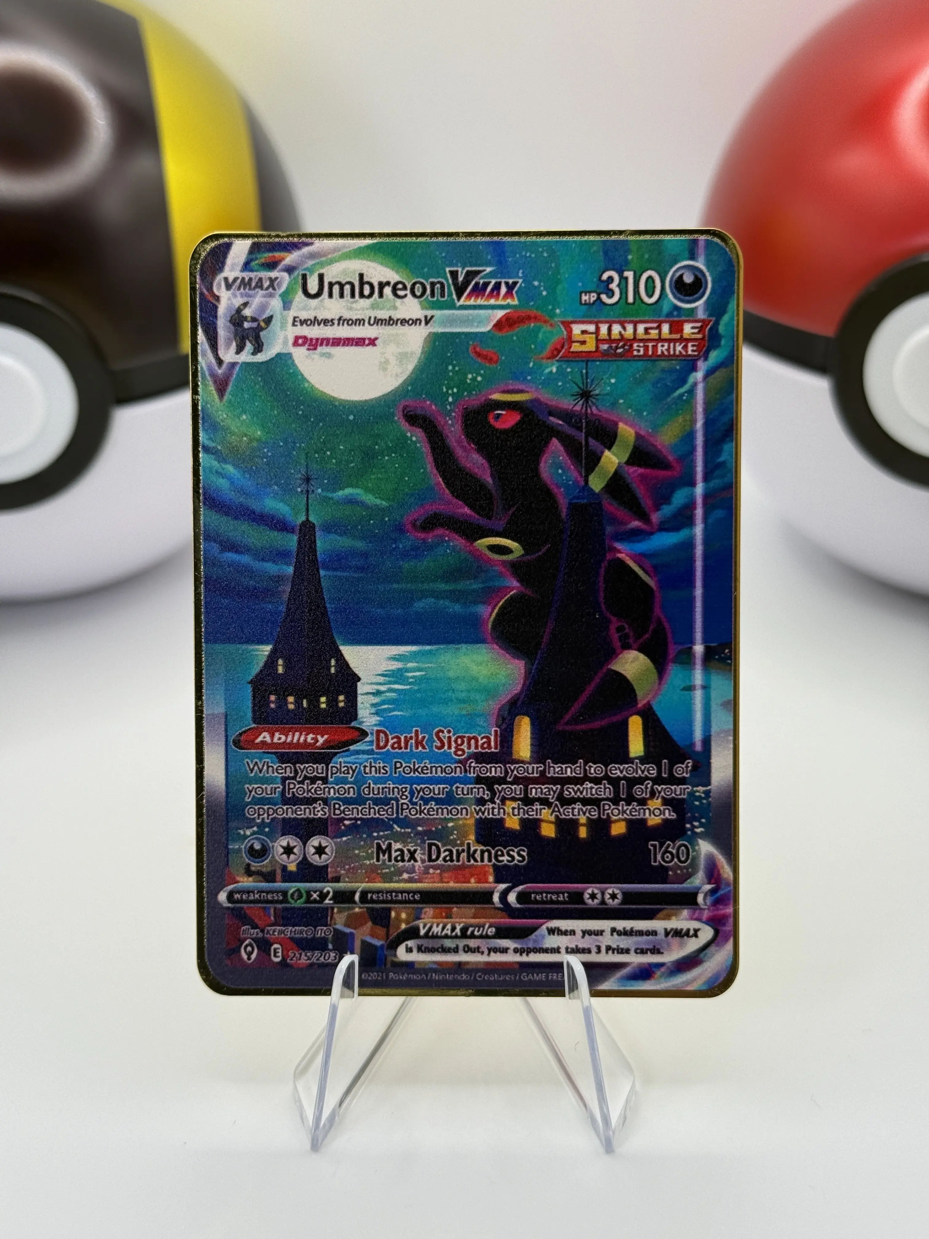 Umbreon (Moon) VMAX 215/203 Evolving Skies - Custom-Art Gold Metal Pokemon Card