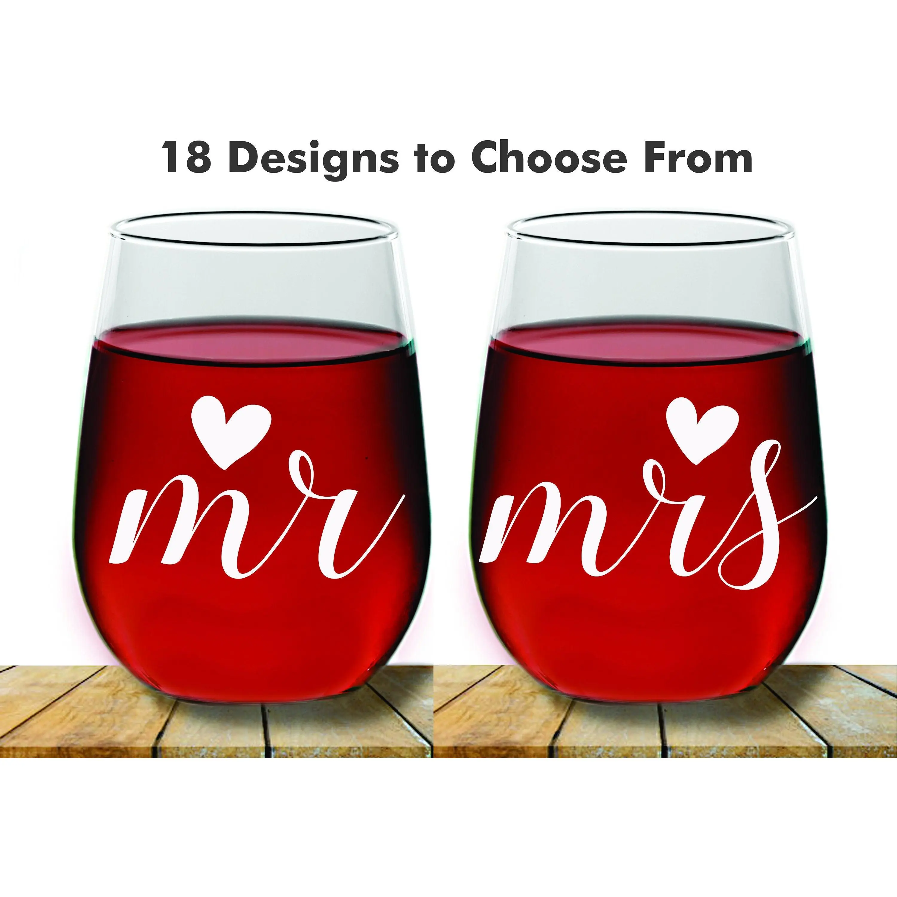 Custom Wedding Couples Mr and Mrs Stemless Wine Glass, 2 pc Set Wine Glass, Monogram Wine glass, Wedding Wine Glass, Couples Wine Glass Gift