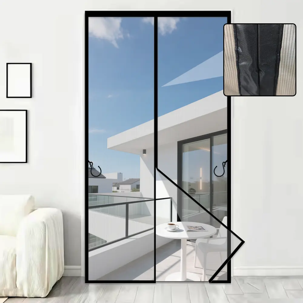 AIYYIPA Stylish Magnetic Screen Door - Elegant Black Self-Closing Mosquito Net Door Curtain, No-Drill Installation, Pet-Friendly, Thickened Mesh Summer Insect Net for Bedroom, Bathroom, Balcony & Kitchen, Household Screen Door