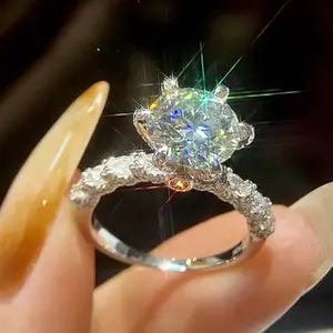3ct Aurora Moissanite Engagement Ring - Sparkling Solitaire with Side Stones, Sterling Silver Band, Size 6-9,  for Proposal/Wedding