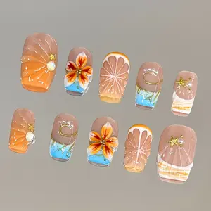 NailVesta CITRUS POP – 100% Handcrafted 3D Press-On Nails | Reusable, Long-Lasting, Salon-Quality black lace nail art nail art