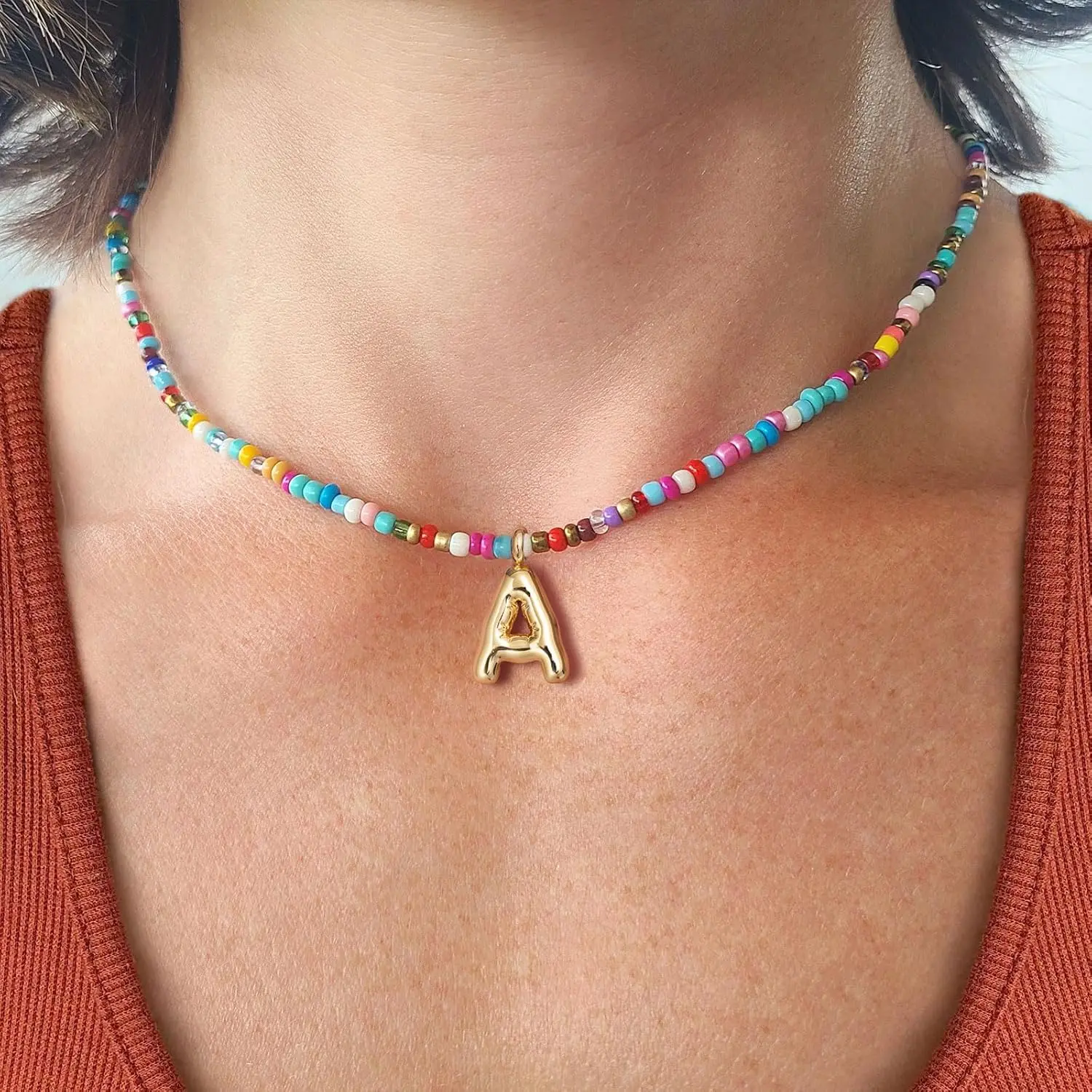 Colorful Initial Necklaces for Women – Bubble Letter A-Z Necklace Handmade Beaded Necklace Dainty Initial Necklaces for Girls Kids - Teen Girls Gifts Trendy Jewelry