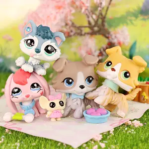 4 Pcs Rare Mini Pet Shop Animal Figurine-Rare Collectible Bunny #557 Collie #272 #67 Puppy Husky #2036 Figurine with Unique Blue & Brown Eyes |Charming Little Pet Accessory, Perfect Gift for Dog and Cat Lovers, Room Decor