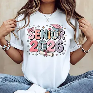 Senior 2026 Graduation T Shirt Color With Pink And Purple Text And Graduation Cap Diploma Design For Senior Class Celebration