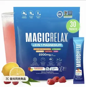 MAGICRELAX Calming Sparking Mix with 8-in-1 Magnesium KSM-66 Ashwagandha Saffron Vitamin D3 GABA L-Theanine Supports Cortisol Balance Mood Sleep 30 Servings No Sugar Non GMO Raspberry Lemonade Flavor