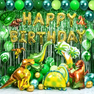 Dinosaur Birthday Party Supplies - Dinosaur Party Decorations, Green Latex Balloon Garland Arch Kit/Dinosaur Balloons for Birthday Party/Happy Birthday Balloon Letters for Safari Jungle Party Pump Thick