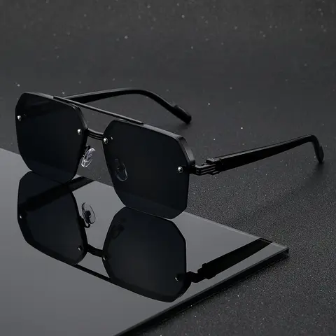ShineThru Unisex Retro Classic Squarebody Sunglasses - 1 Pair Plastic Semi-Rimless Double Beam, UV Protection Polycarbonate Lens, Men's Accessories, Gifts for Him, Silver&Grey Party Wear Fashion Accessory,sohochic