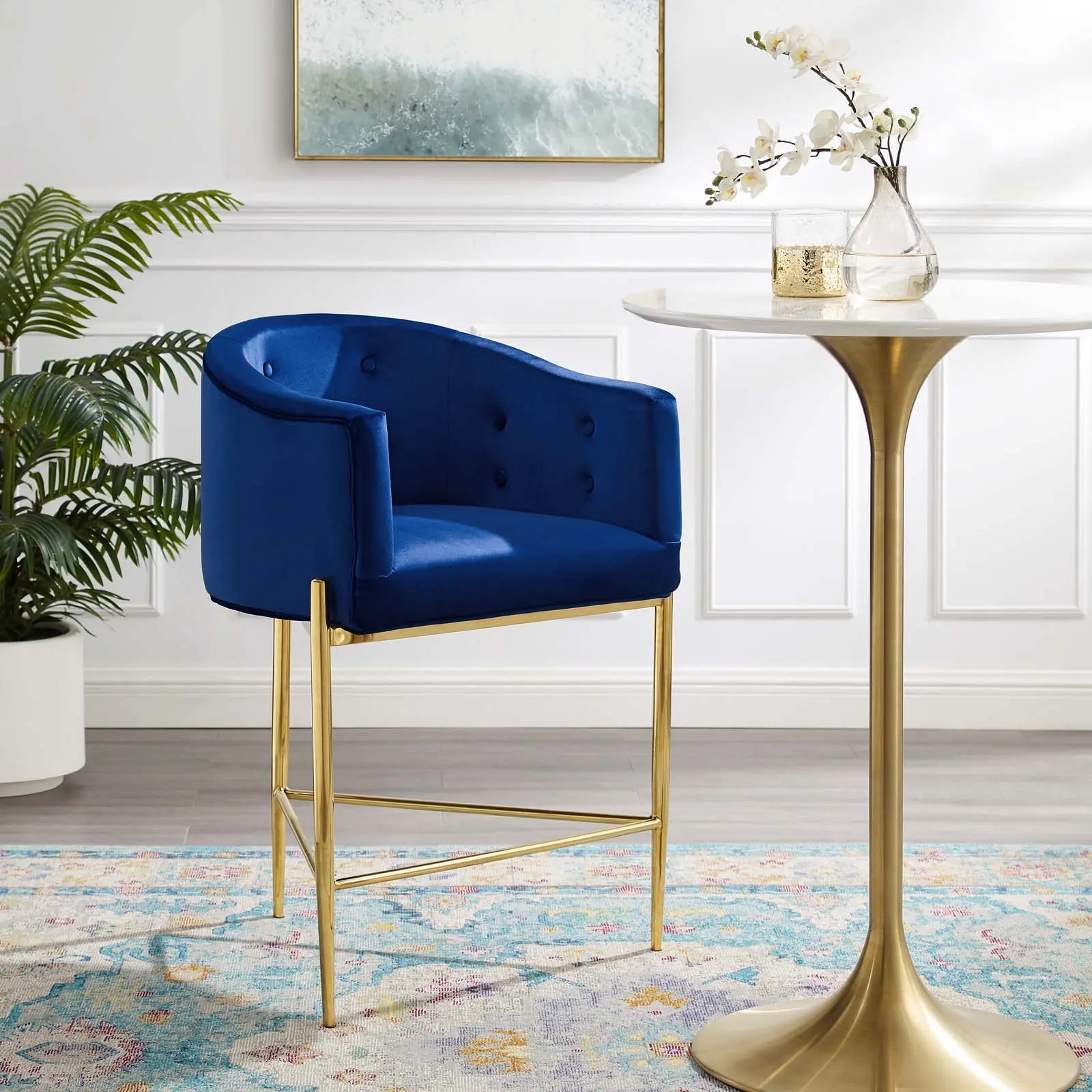 Modway Savour Tufted Counter Stool in Navy