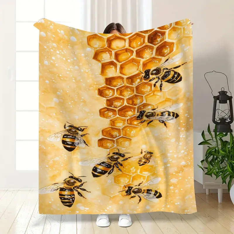 Bee & Honeycomb Throw Blanket, Soft Nature - themed Blanket for Bed, Extra Large Machine Washable, All Season Flannel, Comfort for Home Office, Gifts for Nature Lovers