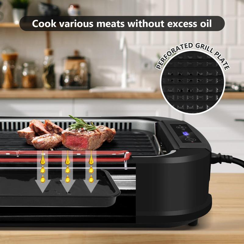 CUSIMAX Smokeless Indoor Grill Portable Electric Grill with Turbo Smoke Extractor Technology Nonstick Removable Grill Pan Glass Lid 1500 Watts for Homes and Party electric grill mini Household Appliances