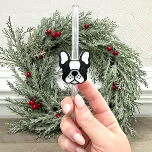Frenchie Bulldog 3d Printed 10mm Straw Topper Tumbler Accessory