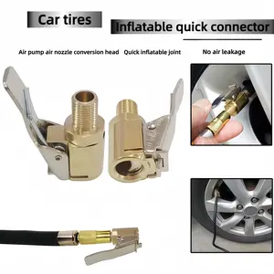 Tire Inflation Quick Connector Solid Brass Air Chuck Nozzle Adapter No Air Leakage One-Click Locking Design Universal Car Motorcycle Bike Tire Inflator Pump Adapter Must-Have Auto Repair Tool