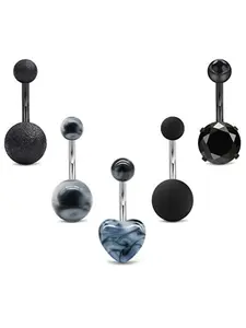 Punk Heart & Globular Design Navel Ring, 5pcs Casual Trendy Stainless Steel Belly Piercing Jewelry for Women & Girls, Edgy Jewelry Fashion Accessories for Party, Club Decor