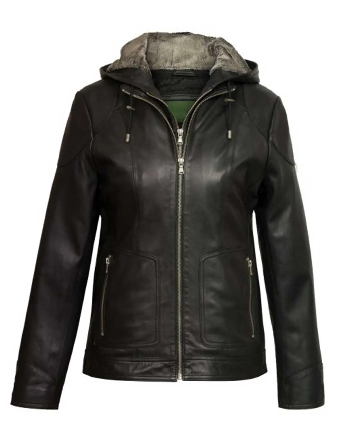 MotorCycleJackets Women’s Black Hooded Leather Jacket