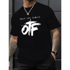 OTF Men's 220g Pure Cotton Round Neck Short-Sleeve T-Shirt - Creative Letter Pattern Print, Comfortable & Breathable Streetwear Top, Suitable for Daily Casual & Outdoor Menswear Slogan Tee