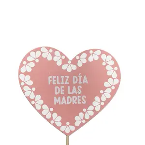 Barro print heart Mother's Day topper - Pink and brown Design with White Floral Accents Gift Flower decor