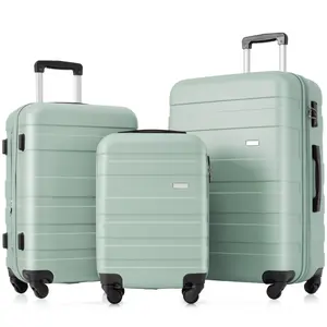 Luggage Sets New Model ABS Hardshell 3pcs Clearance Luggage Hardside Lightweight Durable Suitcase sets Spinner Wheels Suitcase with TSA Lock 20''24''28''( Green)