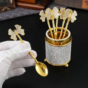 Coffee Spoon Set, 1 Box Including 6 Counts Coffee Spoon & 1 Count Storage Jar, Household Tableware Set for Home Restaurant Use, Coffee Bar Accessories