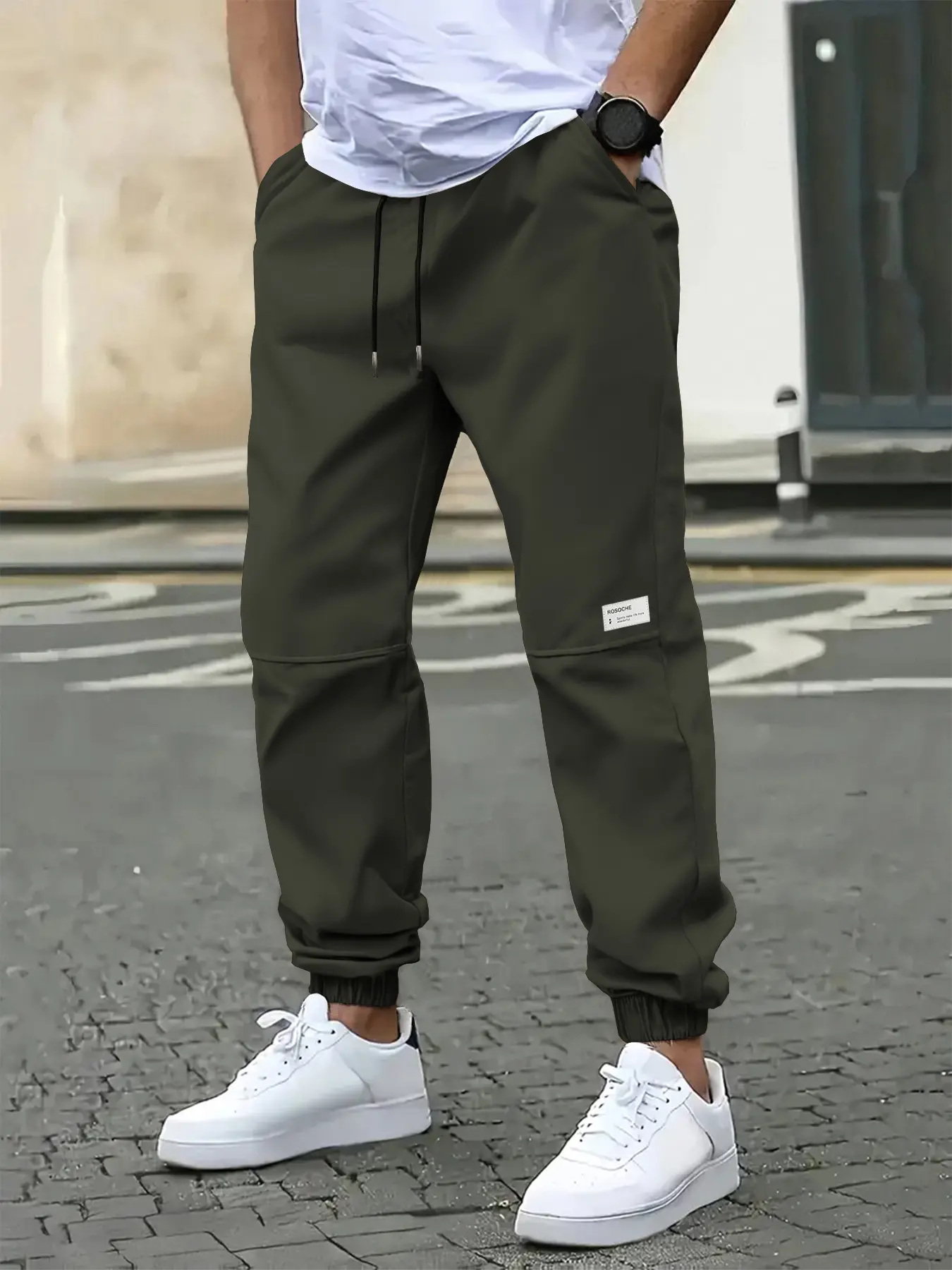 Men's casual jogging pants, elastic drawstring waist and ankle hem, woven ankle binding pants, sports pants, fitness pants, athleisure style bottoms, suitable for gym, sports, and daily wear (all seasons applicable)